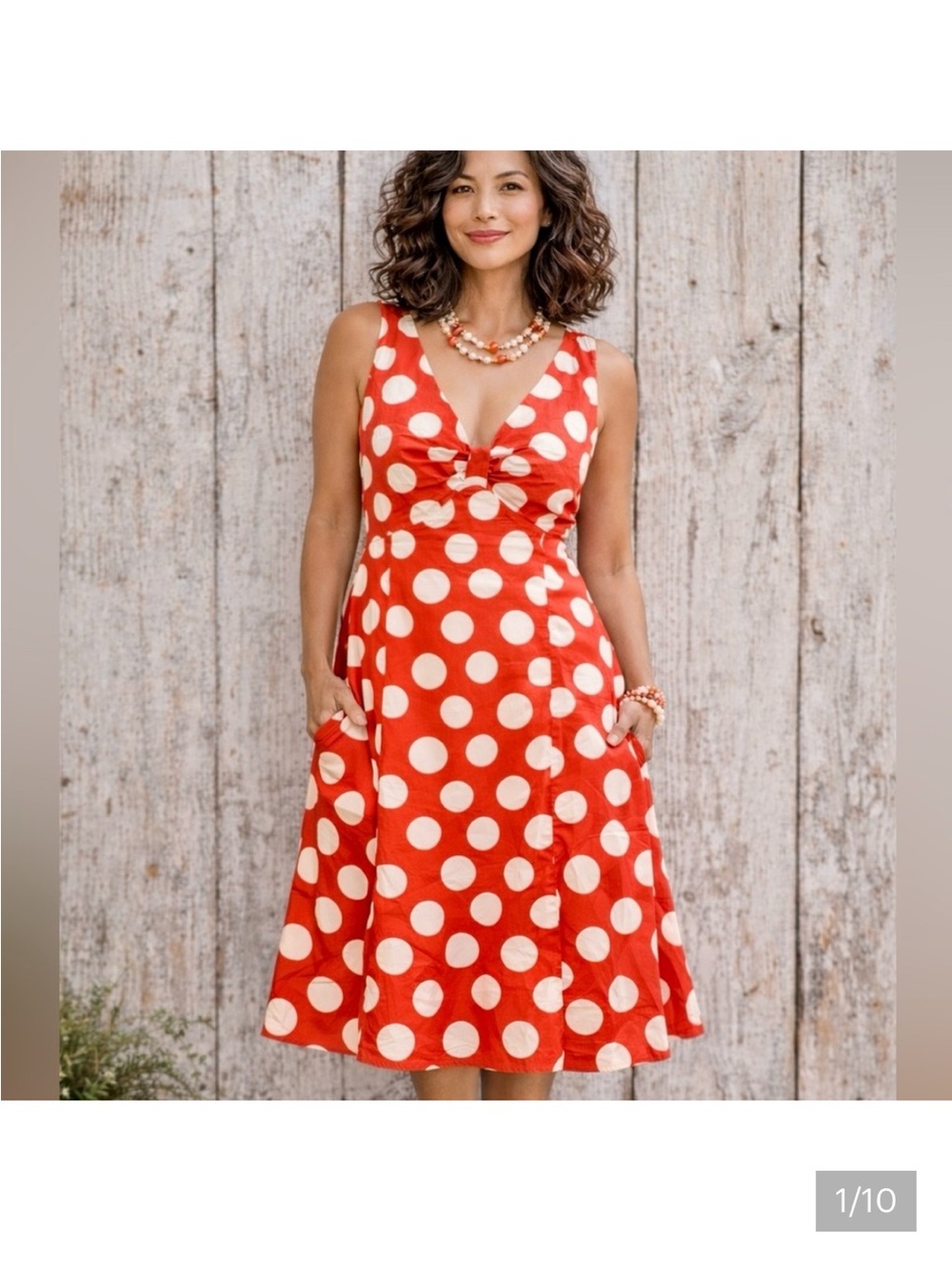 Boden Coral & White Polka Dot Flair Dress Size 10